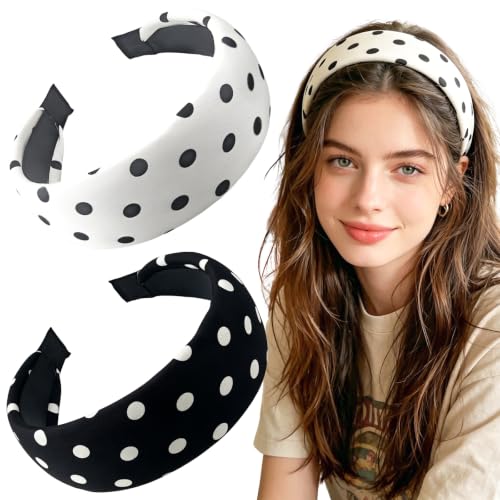 Polka Dot Elastic Headbands for Women, 2 Pack Non-Slip
