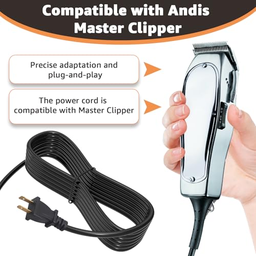 2-Wire Replacement Power Cord for Andis Master Clipper ? 8 FT,Durable & Flexible ? Professional Barber Clippers Cord