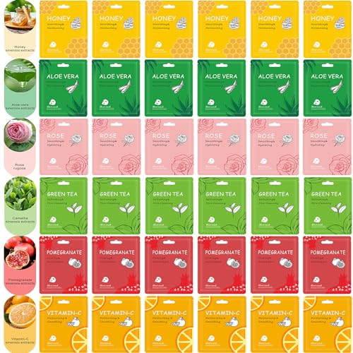 Meleell Face Masks Skincare Bulk Pack,Hydrating Face Masks Beauty For Sensitive Skin,Sheet Masks For Faces,Facial Masks Sets For Women Skin Care (36-Packs)