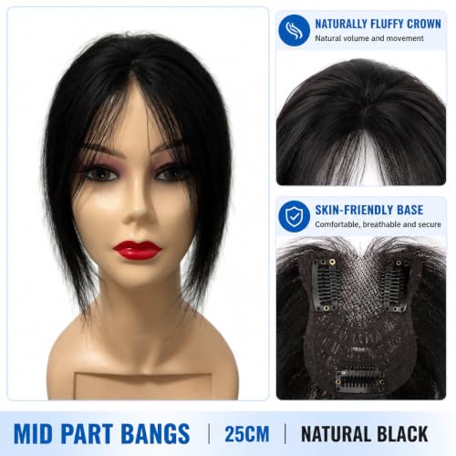 Human Hair Clip-In Topper with Bangs | Borderless Lace Base