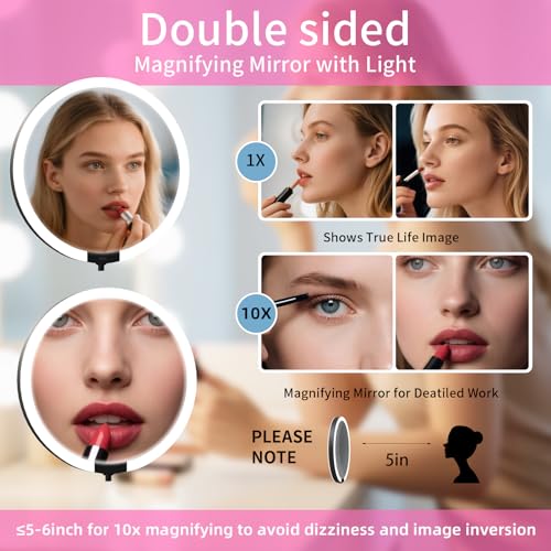 Suupvaor 10X/1X Foldable Lighted Travel Makeup Mirror Black 10x