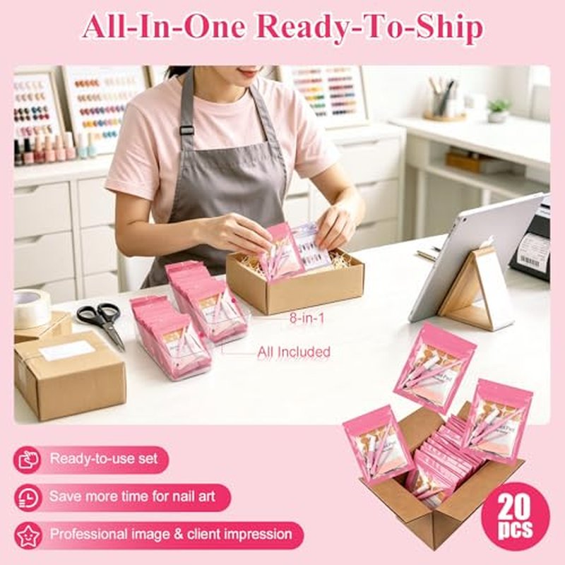 20 Pcs Press On Nail Prep Kit with Cuticle Tool & Glue