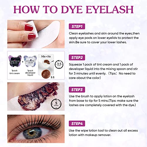 PERMANIA Black Color Kit for Eyelash & Eyebrow, Semi-permanent Natural Black Fast Quick Coloring, Last Up to 4 Weeks Salon Grade Eyelash Primers