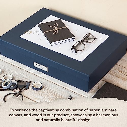 Bigso Sverker Fiberboard Legal and Art Storage Box | Scrapbook Storage Box for Loose Papers and More | Durable Document Boxes with Lid and Metal Label Holder | 17.1¡¯¡¯ x 12.2¡¯¡¯ x 3.3¡¯¡¯ | Blue
