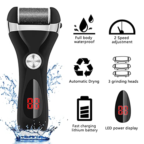 Electric Foot Callus Remover Kit with Rechargeable Battery & 3 Roller Heads for Dead Skin Removal