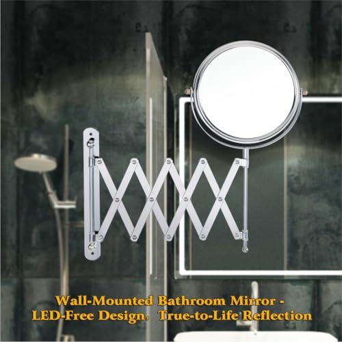Welllink 8Inch Max Wall Mounted Bathroom Mirror, 10X Magnification with 1X Side, High-Definition Glass, No Distortion, Chrome Finish