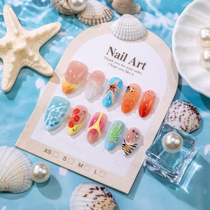 24Pcs Almond Press On Nails with 12 Sizes & Nail File