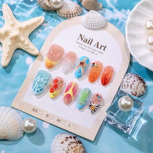 24Pcs Almond Press On Nails with 12 Sizes & Nail File
