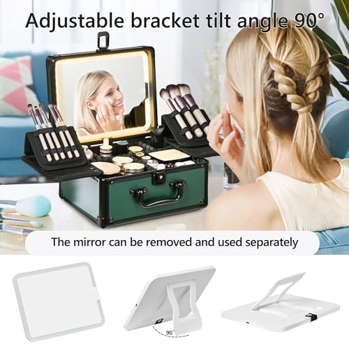 Makeup Case with Lighted Mirror & Brush Holders