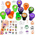96PCS Halloween Party Favors - 72PCS Pre-Cut Temporary Tattoos & 24PCS Stamps - Ideal Scary Themed Birthday Card Decorations Supplies Goodie Bag Baby Shower Kids Gifts Classroom Rewards Prizes Costume