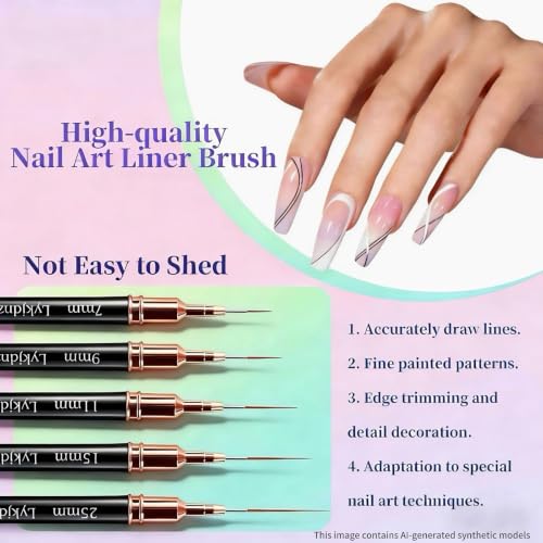 Black 8Pcs Nail Art Brush Set - Fine Liners & Gel Builder Brushes for Professional Manicure