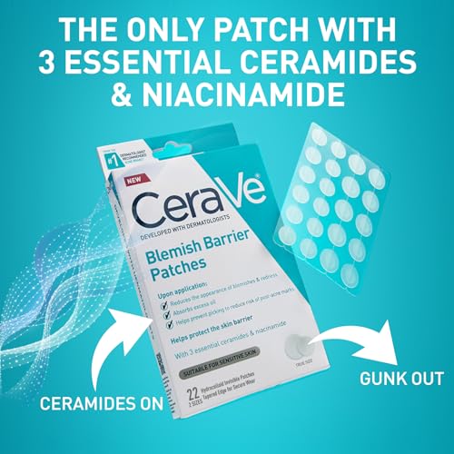 CeraVe Hydrocolloid Blemish Patches, Oil Absorbing Spot Control with Ceramides and Niacinamide, Allergy-Tested & Suitable For Sensitive Skin, Ultra-Thin & Blends Into All Skin Tones, 22ct