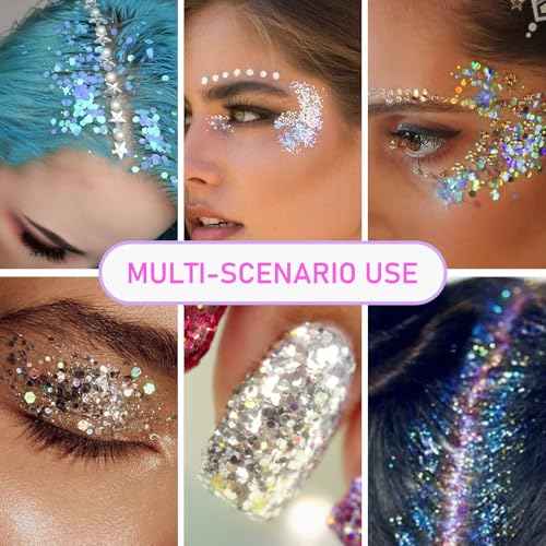 12 Colors Body Face Glitter, Chunky Hair Glitter Gel for Women Kids, Body Makeup for Halloween Party Rave Festival Accessories