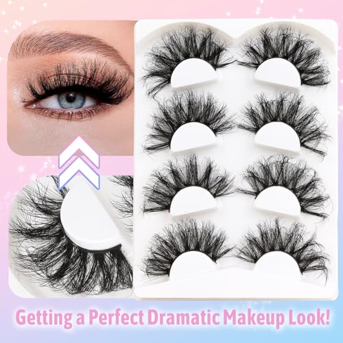 Losha 25mm 3D Faux Mink Lashes - Fluffy Volume False Eyelashes 4 Pairs
