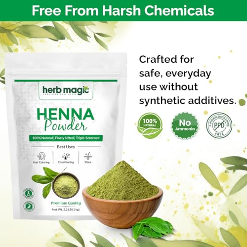 Herb Magic Pure Henna Hair Color Powder 1kg, 100% Natural Grey Coverage
