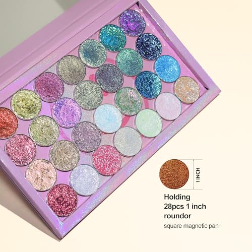 Pink Magnetic Makeup Palette with Mirror - Holds 28 Pans