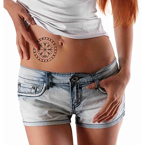 6 Sheets Temporary Tattoos Vegvisir Compass Vikings Temporary tattoo Neck Arm Chest for Women Men Adults Vegvisir Tattoo