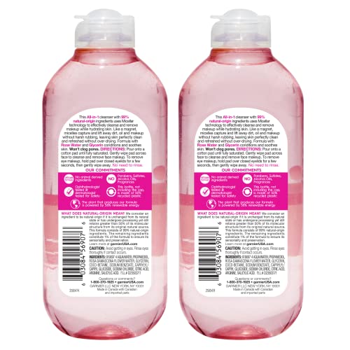 Garnier Micellar Water Rose & Glycerin Hydrating Facial Cleanser & Makeup Remover 2 Pack
