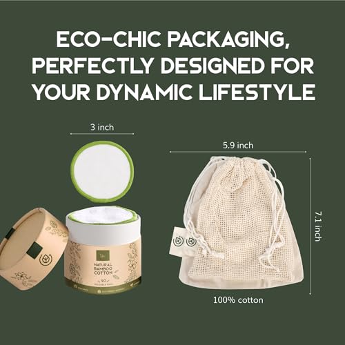 Reusable Makeup Remover Pads - 20 Pack Bamboo Cotton