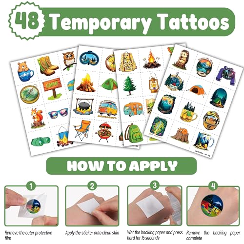 72-Piece Camping Party Favors Set – Slap Bracelets & Tattoos