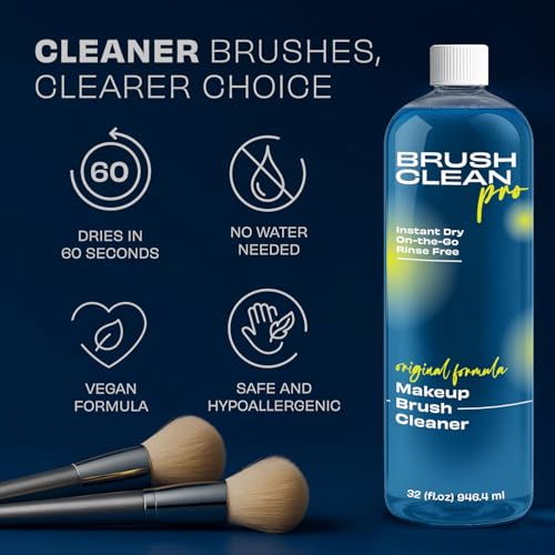 Professional Makeup Brush Cleaner - 32 oz Quick-Dry, Rinse-Free