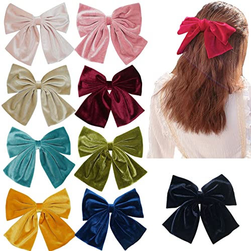 Spenlly 6.5 Inch Large Velvet Hair Bows Clip Big Hair Bow Alligator Clip Hair Barrettes Hair Accessories for Women Girls Kids Teens (Bean Paste)