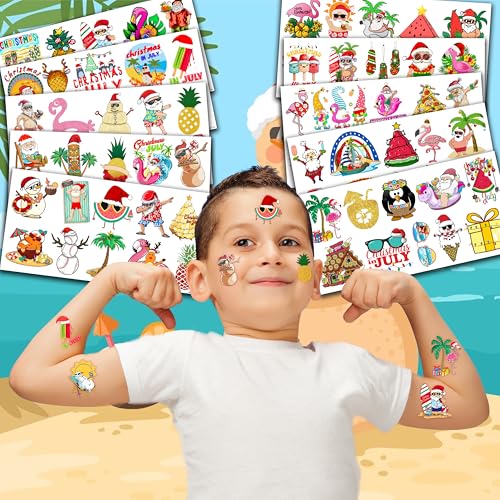 Christmas Temporary Tropical Favors Supplies July Themed Cute 10 Sheets 100 PCS for Girls Boys Class School Carnival