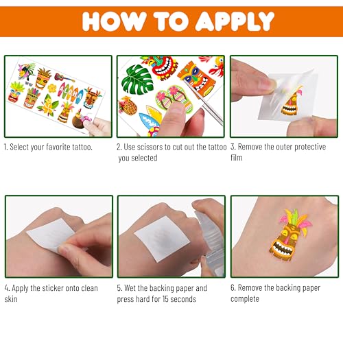 Luau Temporary Tattoos for Kids - 96 PCS Waterproof