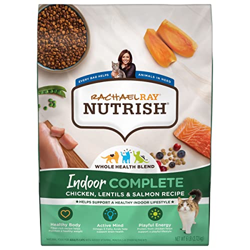 Rachael Ray Nutrish Indoor Complete Premium Natural Dry Cat Food with Added Vitamins, Minerals & Other Nutrients, Chicken with Lentils & Salmon Recipe, 6 Pounds (Packaging May Vary)