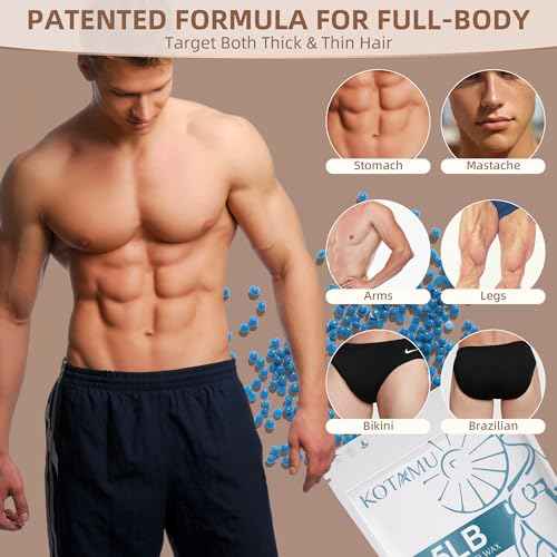 KOTAMU Wax Beads, 2.5lb Hard Wax for Bikini Brazilian Sensitive Skin Facial Leg Body Waxing, Professional Waxing Beads Target Coarse Hair Removal, Blue Wax Beans for Women Men at Home & Salon Use