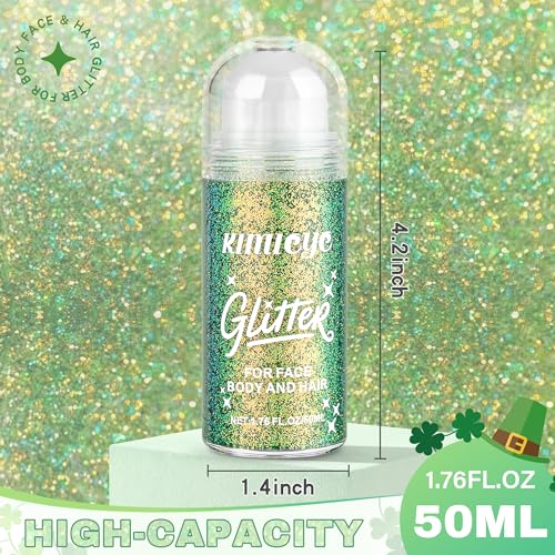 Roll-on Face Body Glitter Stick for St Patricks Day Carnival Party Rave Accessories, Holographic Glitter Gel Shimmer Makeup for March 17th Saint Patrick's Day, #5 Green Gold