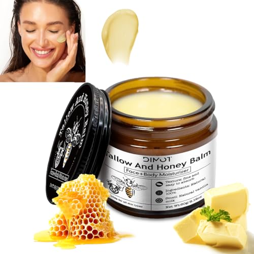 Beef Tallow for Face Skin, Tallow and Honey Balm for Skin Honey Butter Faces & Body Cream For Skins Firming & Hydrating Balm Care Tallows Face Moisturizer Cream, 2.12 Oz, 1PC