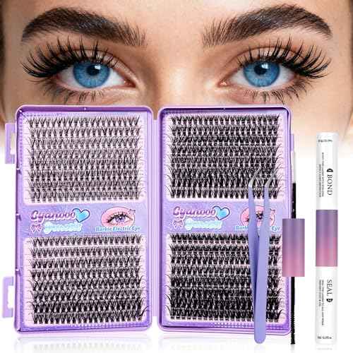 CyanoooGenesis 30D+40D+50D+60D Lash Clusters Kit for Beginners – 640Pcs/320 Pairs 9-16mm 8-Length False Lashes with Dual-Head Bond & Seal, Precision Tweezer for DIY Lash Extension