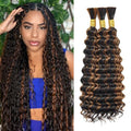 Fridnae Light Brown P1B30 Deep Wave Human Hair Bundles for Boho Braids 34 Inch