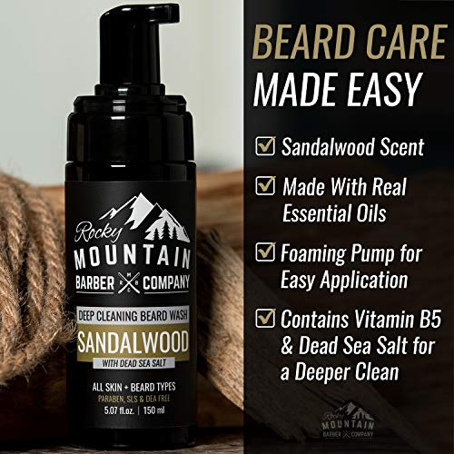 Rocky Mountain Barber Company Foaming Sandalwood Beard Wash ? With Sandalwood Essential Oil, Vitamin B5 & Dead Sea Salt - 5 oz