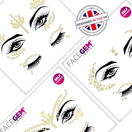 3 PCS Face Gems ? Face Jewels - Self-Adhesive Rhinestone Face Jewels for Makeup, Party & Rave Looks - Eye Gems, Face Glitter, Self- Adhesive Festival Gems Festival, Glitter Tattoo, Face Gems