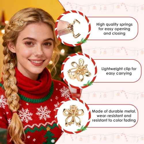 20 PCS Small Flower Hair Clips for Women Mini Tiny Sparkling Metal Gold Hair Flower Claw Clips Sweet Bangs Clips Decorative Cute Hair Accessories Gifts for Christmas Parties Girl Partners Children