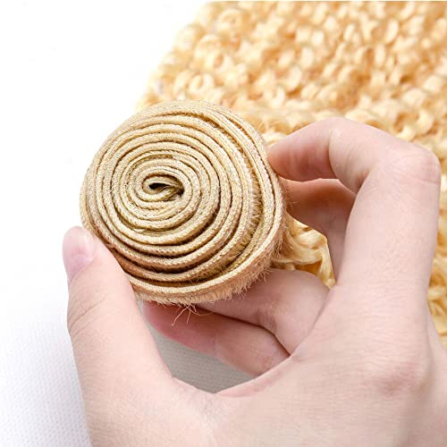 613 Blonde Kinky Curly Human Hair Bundles - 3 Pack, 22-26 Inch