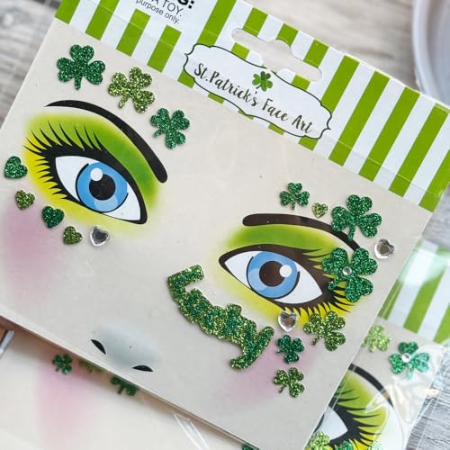 St. Patrick's Day Face Tattoos, 2 Pack Shamrock Glitter Gem Stickers
