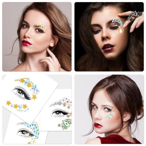 Eye Gem Stickers for Women - 8 Sheets Reusable Rhinestones