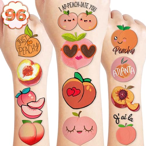 96Pcs Peach Temporary Tattoos for Kids Birthday Party Favors