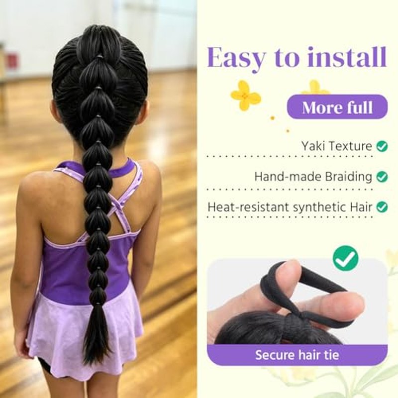 26 Inch Black Braided Ponytail Extension - Lightweight & Hypoallergenic