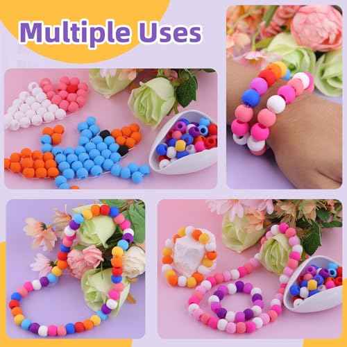 120Pcs 14mm Large Silicone Beads for Hair Braids, Soft Jellyish Hair Beads with 7mm Hole + 50 Rubber Bands and 1 Beader for Braiding, DIY Bracelets Necklaces Crafts (Multicolors)