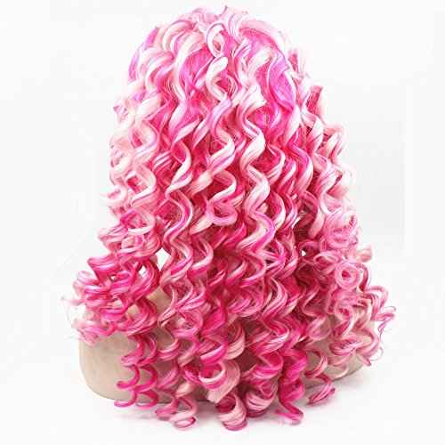 MX angel Mxangel Long Spirial Curl Heat Resistant Synthetic Lace Front Two Tone Curly Pink Wig