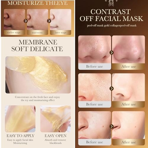 WEERSHUN Gold Peel-Off Mask, Peel Off Face Mask, Golden Exfoliating Mask, Gold Foil Peel Off Face Mask (1PCS)