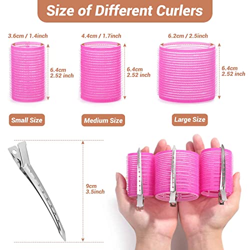 Self-Grip Hair Rollers Set - 24 Pieces, 3 Sizes with Clips