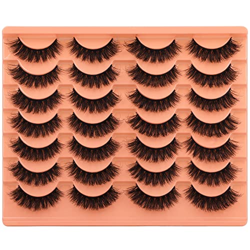 Short Lashes Natural Look False Eyelashes Thick Volume Faux Mink Lashes Pack Wispy Strip Fake Eyelashes Cat Eye Lashes that Look Like Extensions 14 Pairs
