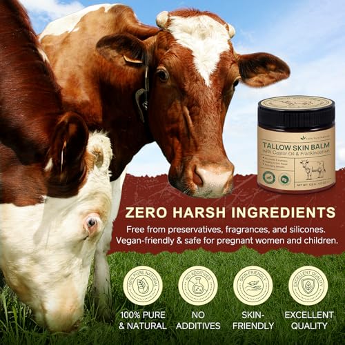 FANSHI Tallow Skin Balm With Castor Oil & Frankincense, Vitality Frankincense Balms 100% Grass-Fed Tallows For Skin Care Castor Oil Balm Beef Tallow For Face & Body120 G/4.2 Oz