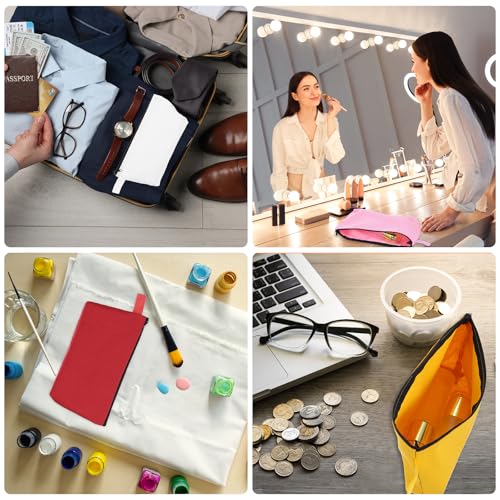 uxcell Canvas Makeup Bags, 10 Pcs Travel Cosmetic Bags Bulk, Multipurpose Plain Toiletry Zipper Pouches Blank DIY Craft Bags Pencil Bag for Women Teens, Dark Red