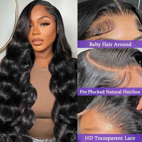 Redice 32-Inch 13x6 Body Wave Lace Front Human Hair Wig - Pre-Plucked, Glueless, 200% Density HD Transparent Lace With Baby Hair
